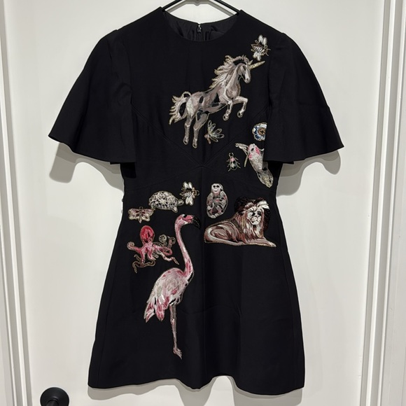 Valentino Fantastic Animals Embroidered Black Mini Dress - 38 - Picture 4 of 8